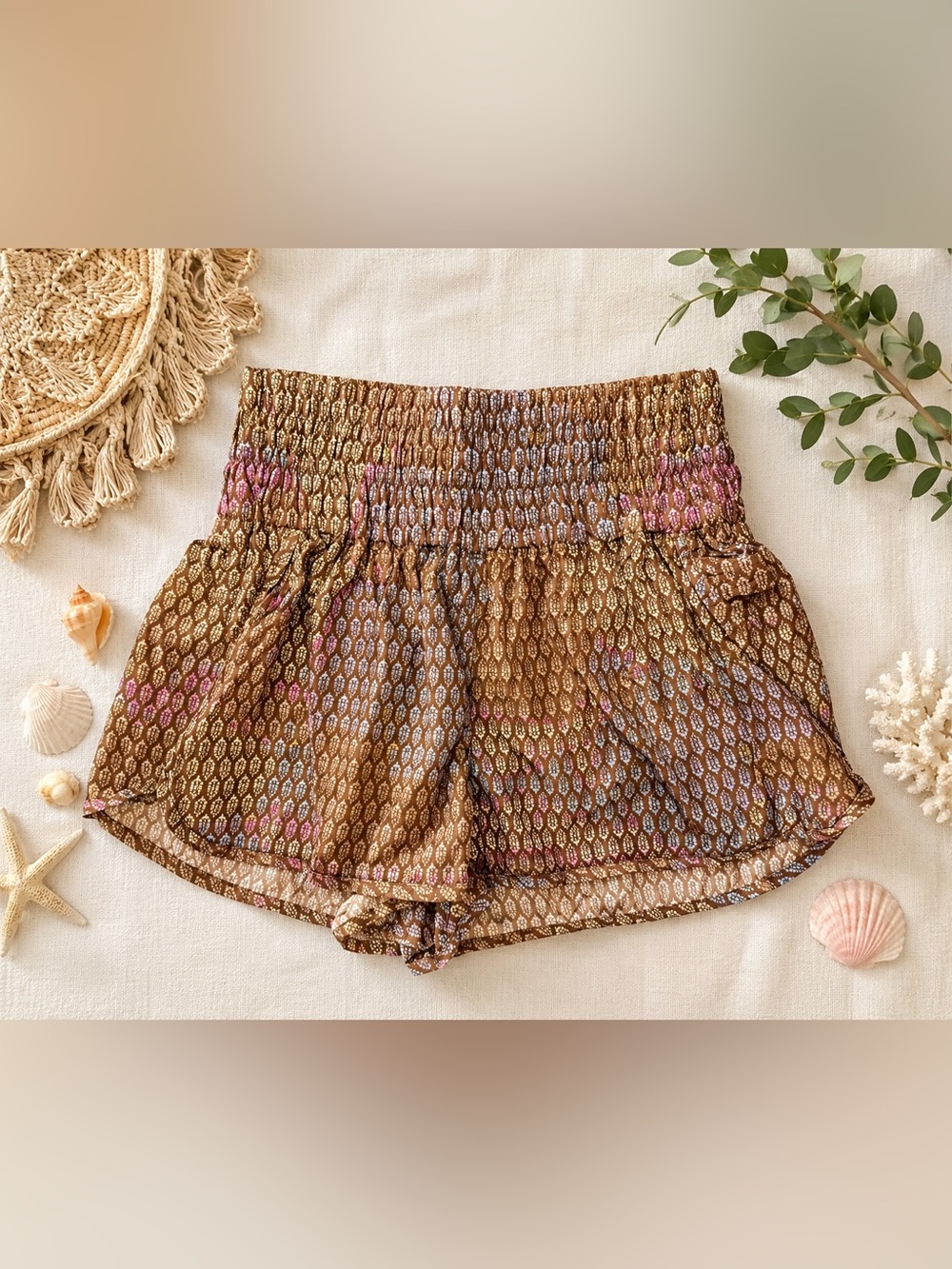 Free People Movement Mermaid Treasure Boho Print Running Shorts Large L Lined